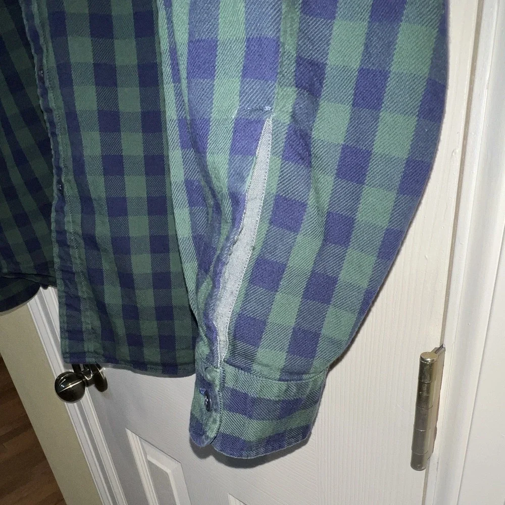 J. Crew Heavyweight Flannel Green Blue Plaid 2-Pocket Shirt Mens M 20638